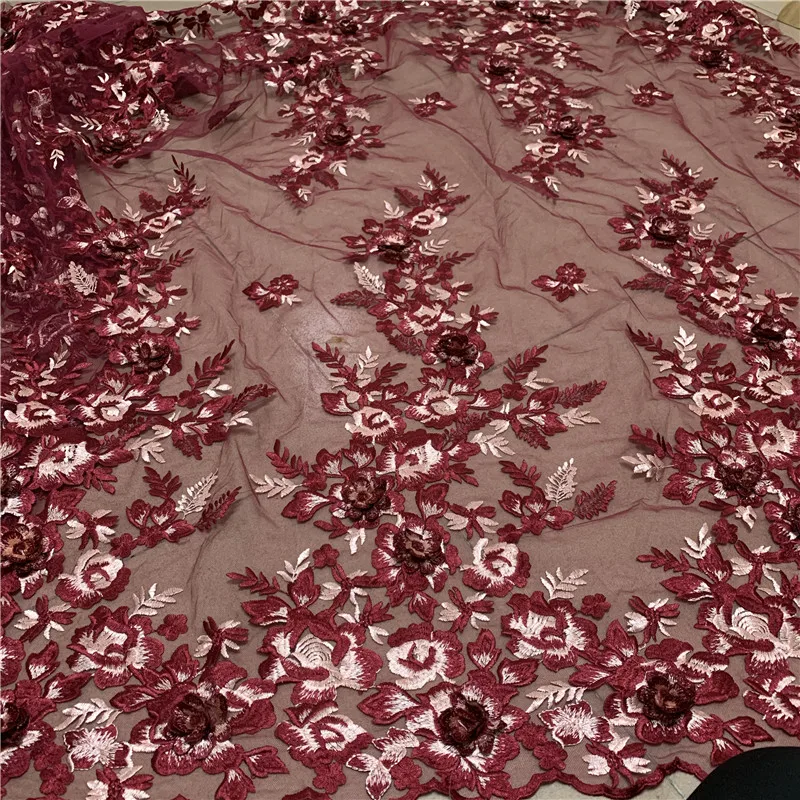 High Quality Royal Blue Red 3D Applique African Nigerian French Embrioidery Tulle Lace fabric Party Evening Gown dress Fabric | Дом и сад