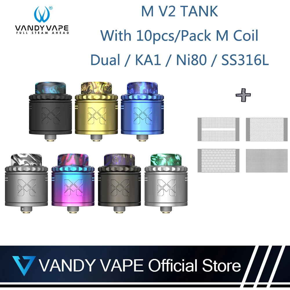 Vandy Vape M V2 RDA Tank атомайзер 10 шт. катушка Dual KA1 Ni80 SS316L 0 15/0 12 Ом 2 мл электронная