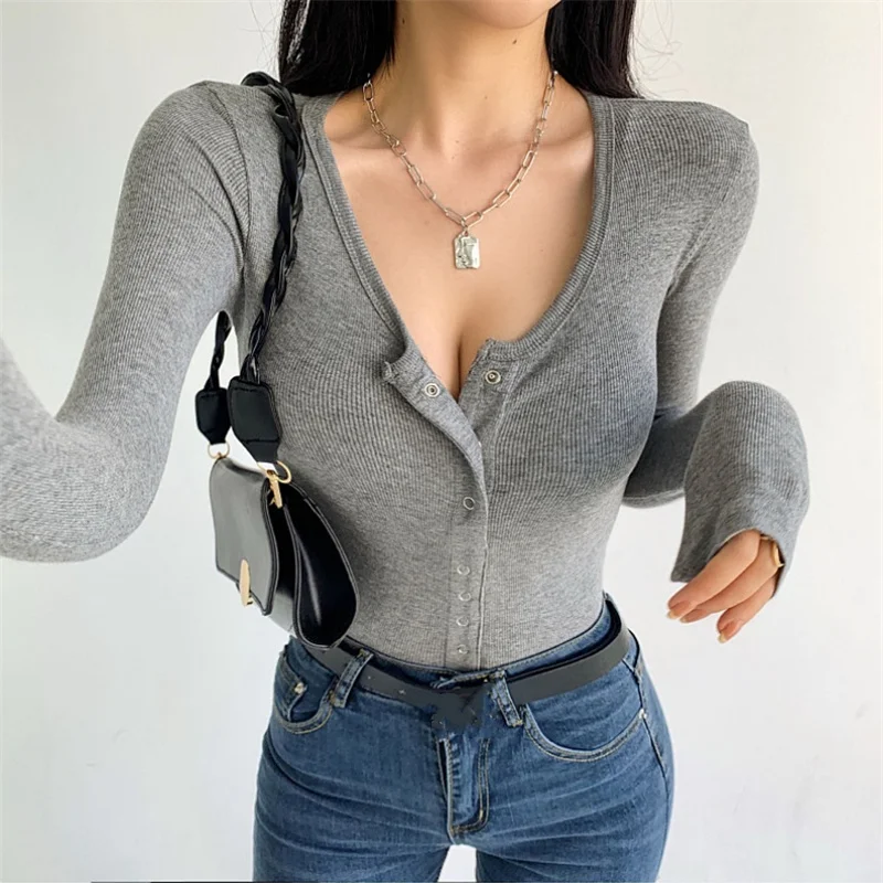 

New 2021 Women's Spring Autumn T-shirt Soild Bottoming Basic Korean Style Fashionable Wild Sexy Lady Short Tops U337