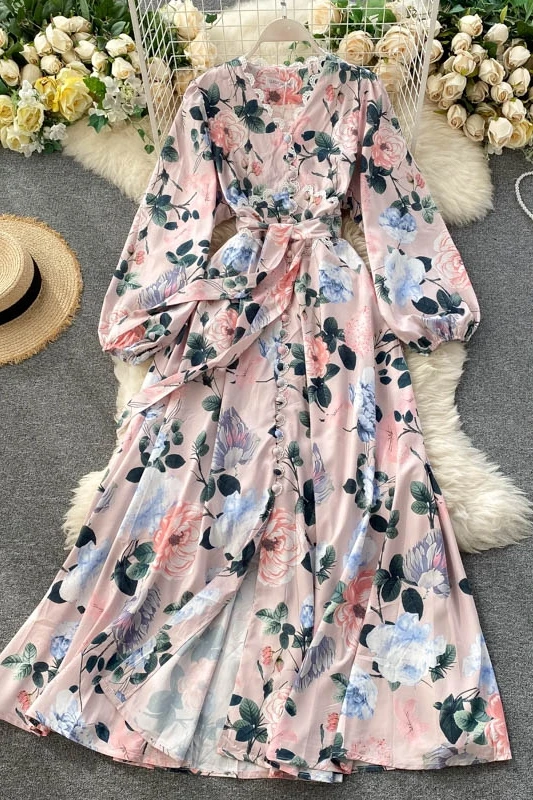 

WHCH CGDSR 2020 party korean style print floral elegant autumn winter boho dresses women runway vintage luxury a-line dress lady