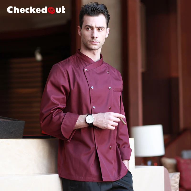 

2020 весенняя одежда для шеф-повара gentlman цвета Бургунди, Кухонное пальто для повара для мужчин, кухонная форма для ресторана
