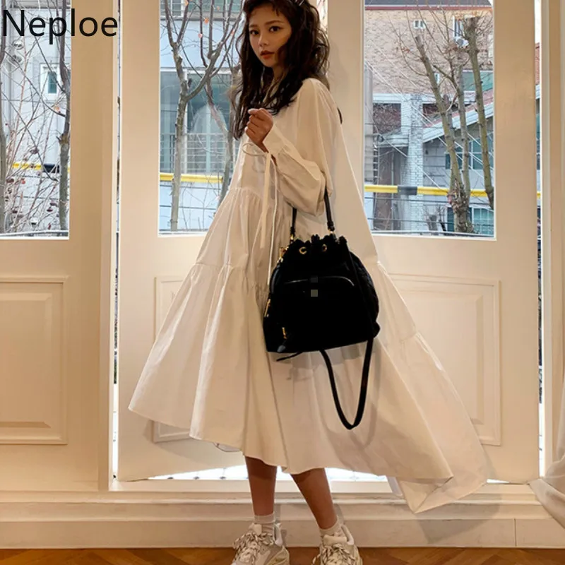 Шикарное женское платье Neploe в Корейском стиле летнее однотонное ретро с отложным