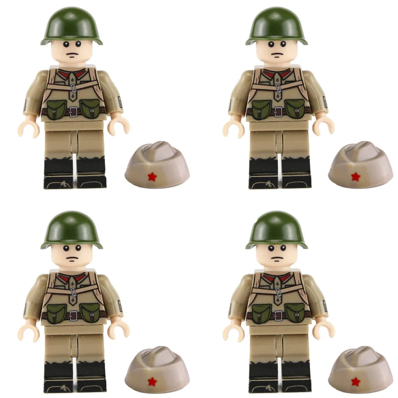 S1-4PCS WW2 военная армия солдат фигурки строительные блоки Minifigs армейский солдатский шлем оружие шарф аксессуары Кирпичи игрушки для детей - Цвет: S1-4PCS