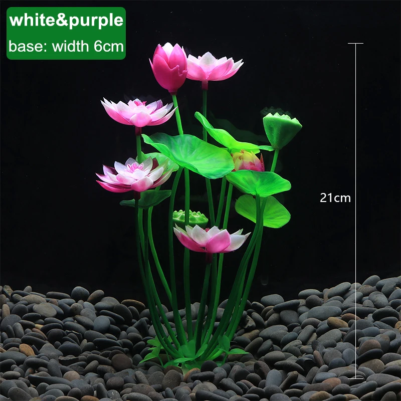 white purple Пластиковый Искусственный Аквариум Растения лотоса украшение для аквариума озеленение травы цветок аквариум орнамент - Color: white purple