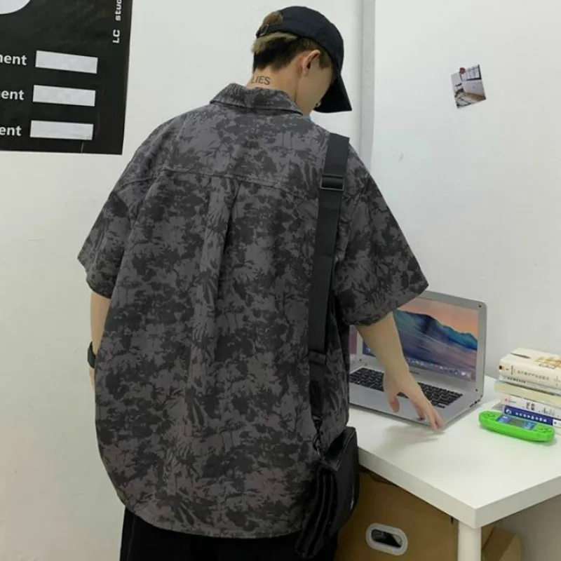 

Short-sleeve Thin Men Shirts Tie-dyed Stylish Street-wear Japanese-style Shirt Male Harajuku All-match Loose Casual Trendy Chic