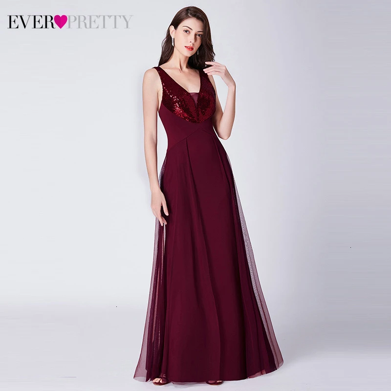 Ever Pretty Выпускные платья Burgundy трапециевидной формы с двойным v-образным вырезом безрукавный с Боковым Разрезом элегантные вечерние платья Laurea Robe Adolescente