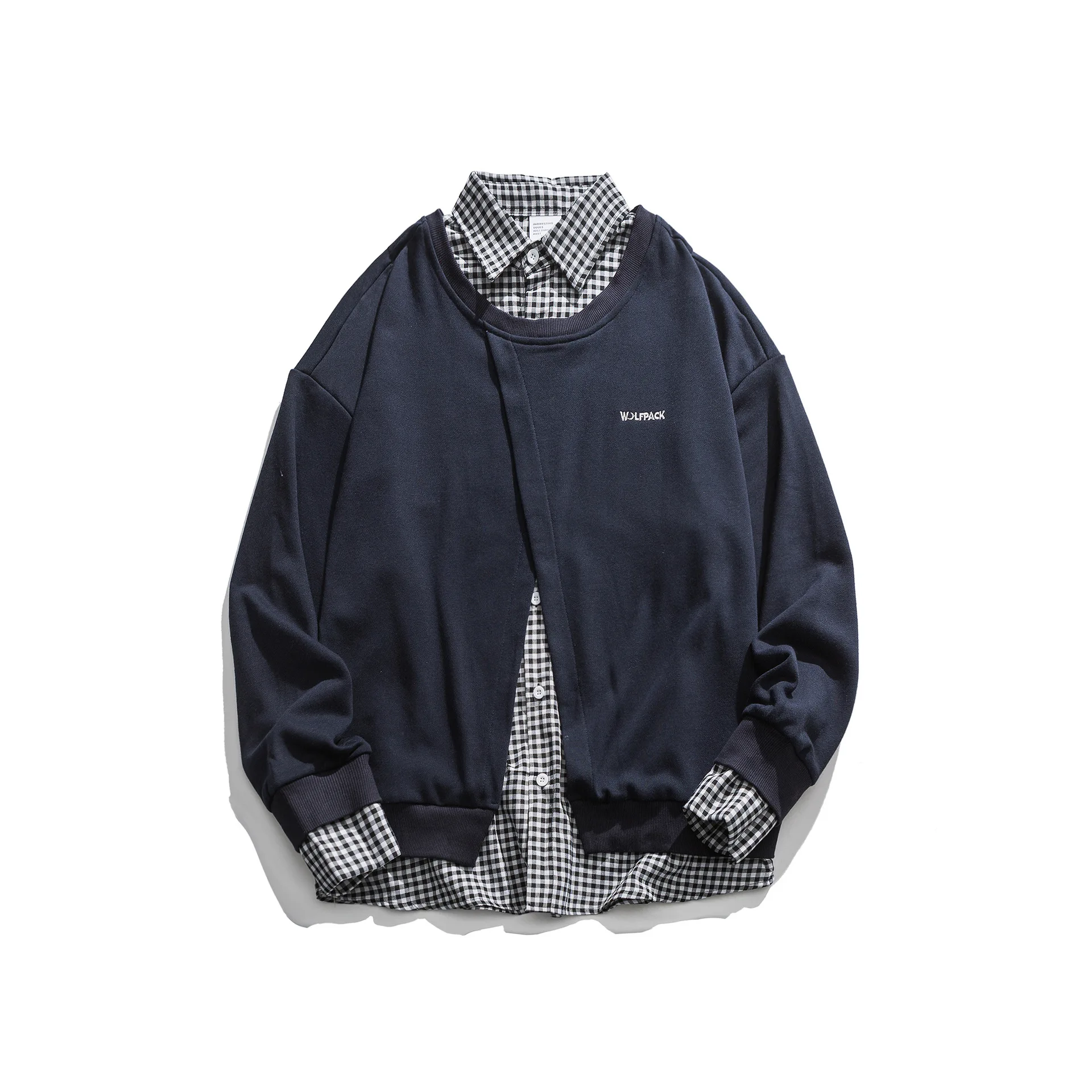 

Fake Two Piece Shirts For Men Korean Style Trend Couples New Spring Autumn Letter Step Collar Long Sleeve Student Casual Tops