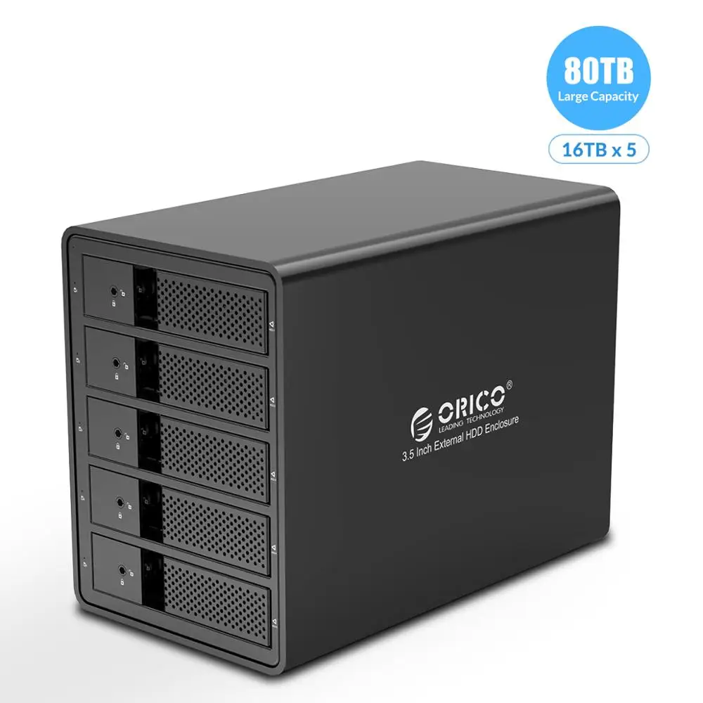 ORICO 95 Series 5 Bay 3.5'' SATA to USB 3.0 HDD Docking Station For 80TB UASP With 150W Internal Power Adaper Aluminum HDD Case