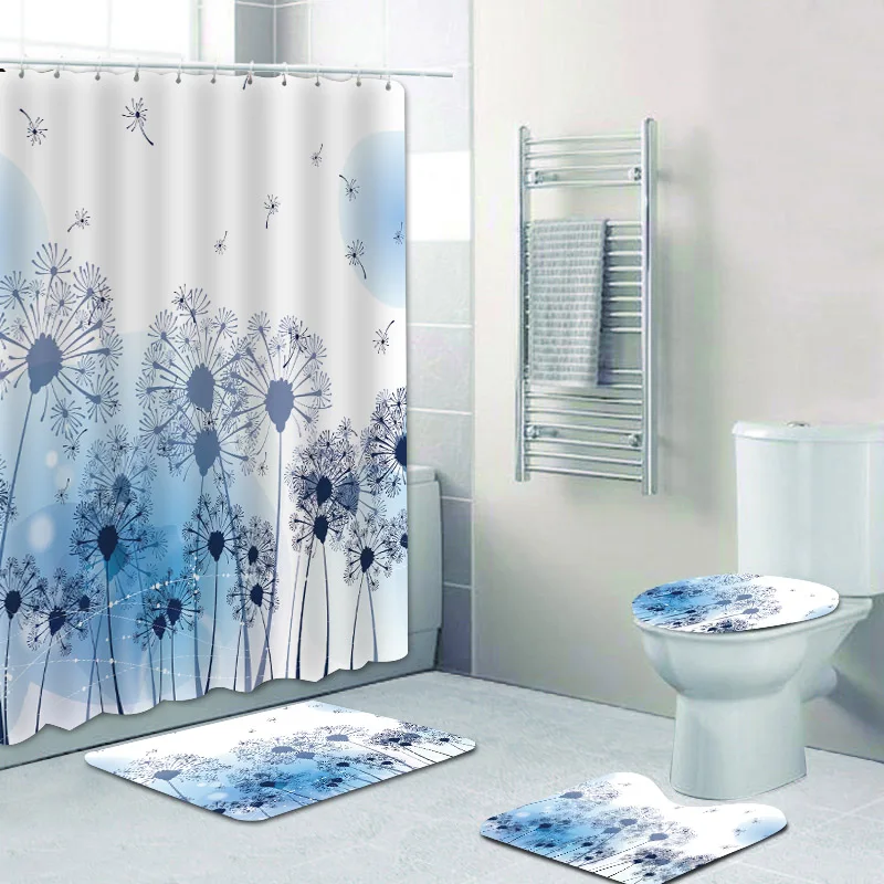 Простая Скандинавская голубая душевая занавеска из полиэстера с принтом