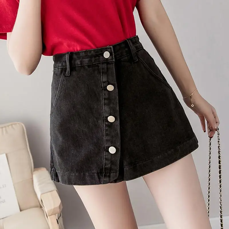 Женские джинсовые шорты трапециевидные с высокой талией однобортные Y103 лето 2020 |