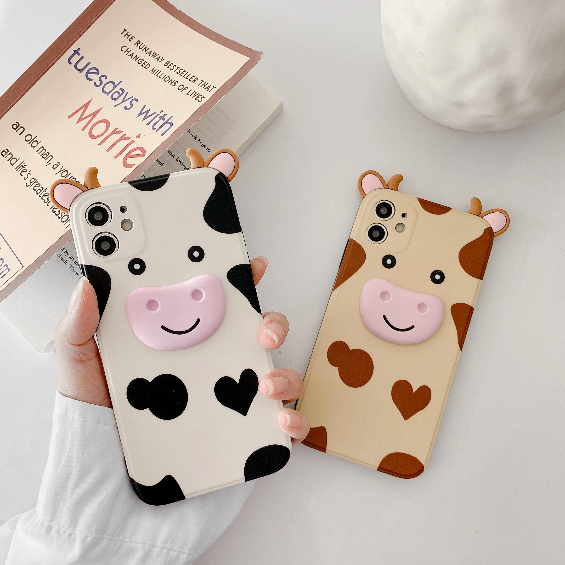 

3D Cute Funny Cows Pig Nose Ear Soft Phone Case for IPhone 11 12 Mini Pro Max XS XR 7 8 Plus Protection Camera Hole Cases Cover