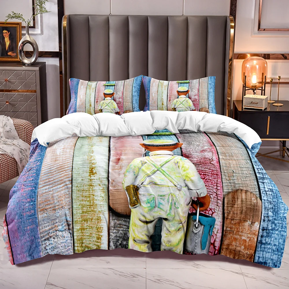 

Kids Duvet Cover Sets with Painter Print for Boys Girls Corner Ties Inside Comforter Cover with Zipper Closure