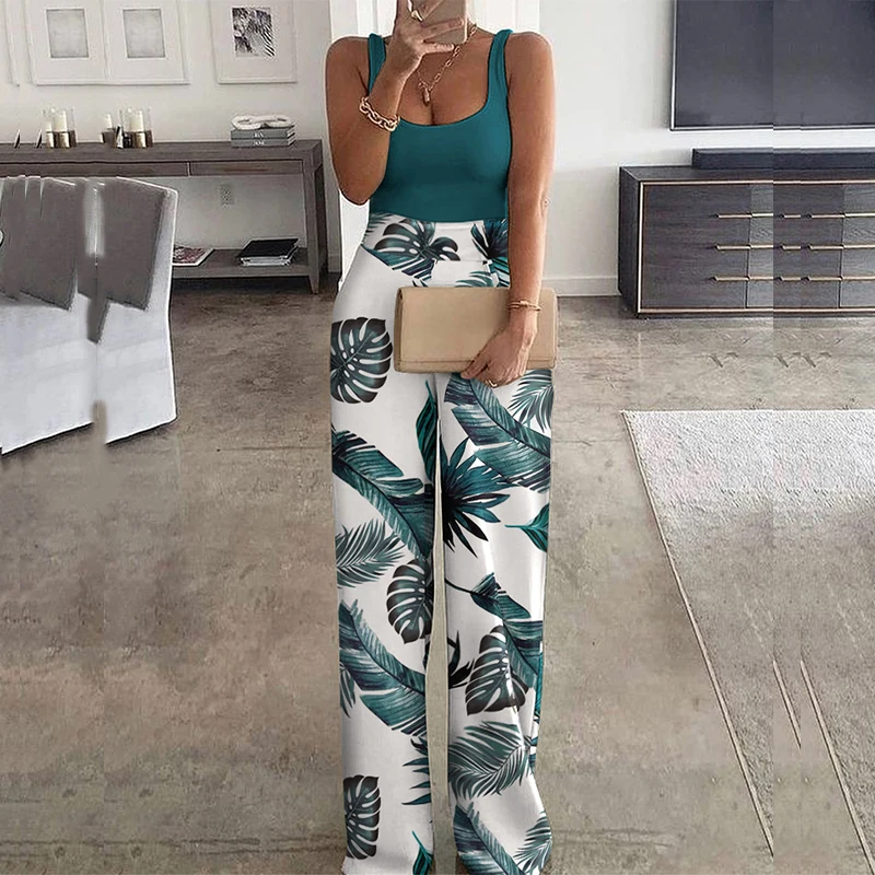 

2021 New Spring and Summer Wide-Leg Pants Jumpsuit Women Sexy Off Shoulder Patchwork Playsuits Elegant Office Lady Jumpsuits XL