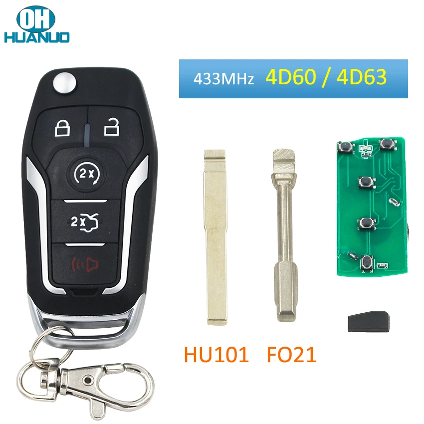 Модифицированный складной дистанционный ключ-брелок 4 + 1 Кнопка 433 МГц с чипом