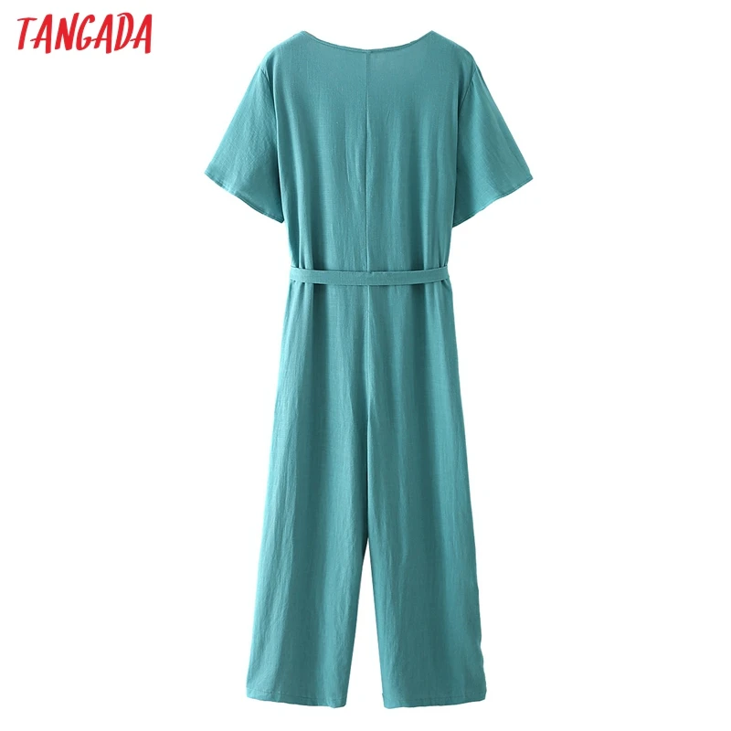 

Tangada Women Summer Solid Loose Beach Jumpsuit with Slash Short Sleeve Female Casual Jumpsuit DA60