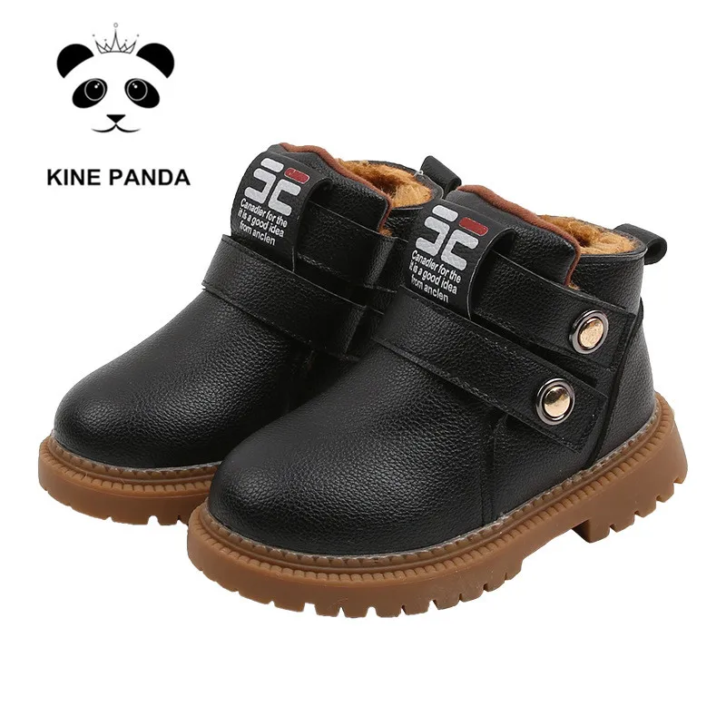KINE PANDA/детские ботинки; обувь для мальчиков; толстые плюшевые теплые зимние ботинки для малышей; От 1 до 5 лет Нескользящие
