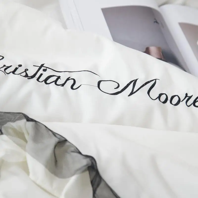 

35White Summer Cool Quilted Embroidery Quilt Pillowcase Single Double Fift Monochrome Air Conditioned Quilt Cotton King Quilt