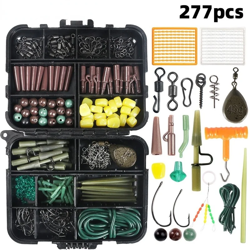 

277 Pieces of Carp Fishing Accessories Set Hook Block Bean Swivel Corn on The Cob Pin Swivel Space Bean Hose Fishing Tool