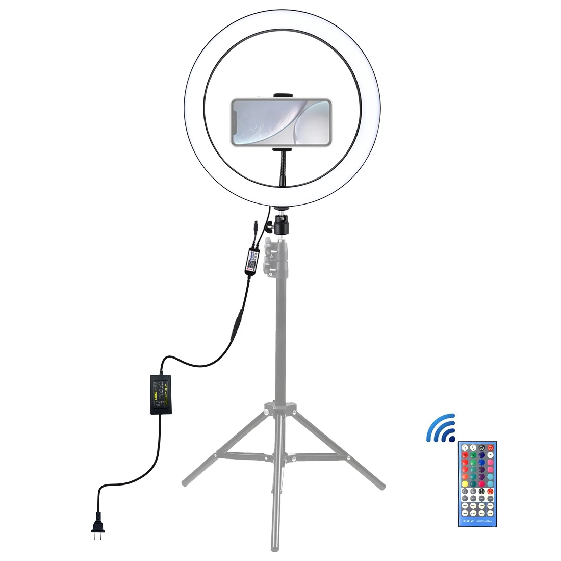 

Photography LED Selfie Ring Light 12 in Adjustable Metal Camera Phone Ring Lamp with Stand Tripods for Makeup Video Live Studio