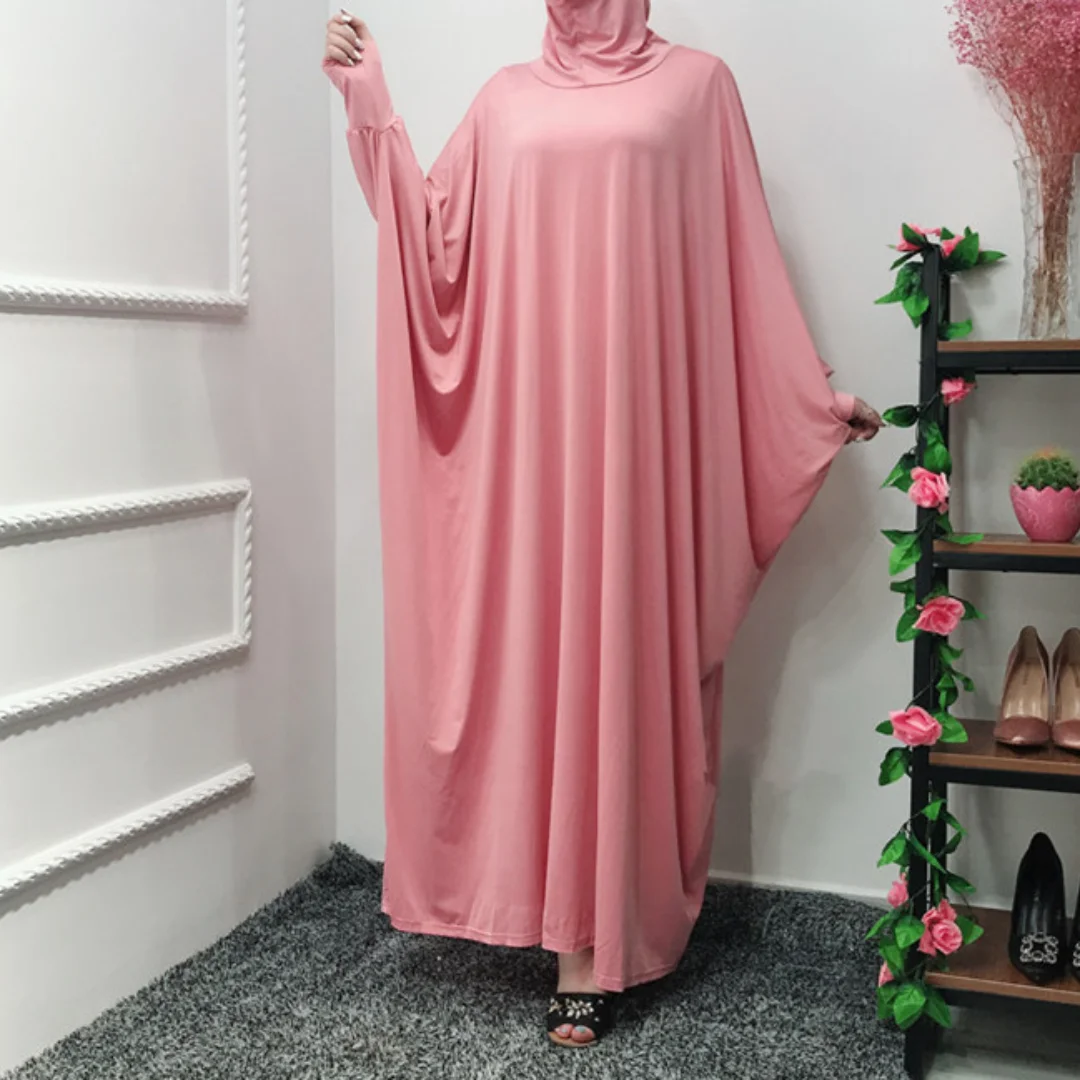 Женское платье с капюшоном, однотонное платье с рукавом «летучая мышь», в мусульманском стиле, 2021