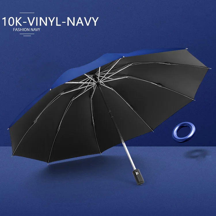 10K-Vinyl-Navy Трехслойный автоматический зонт от дождя, женский зонт для гольфа, ветрозащитный мужской подарок, черное покрытие, 12 K, роскошный автомобильный большой зонт - Цвет: 10K-Vinyl-Navy