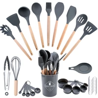 25 pcsset silicone utensils set kitchen tools and wooden gadgets accessories whisk for cooking tongs measuring spoon