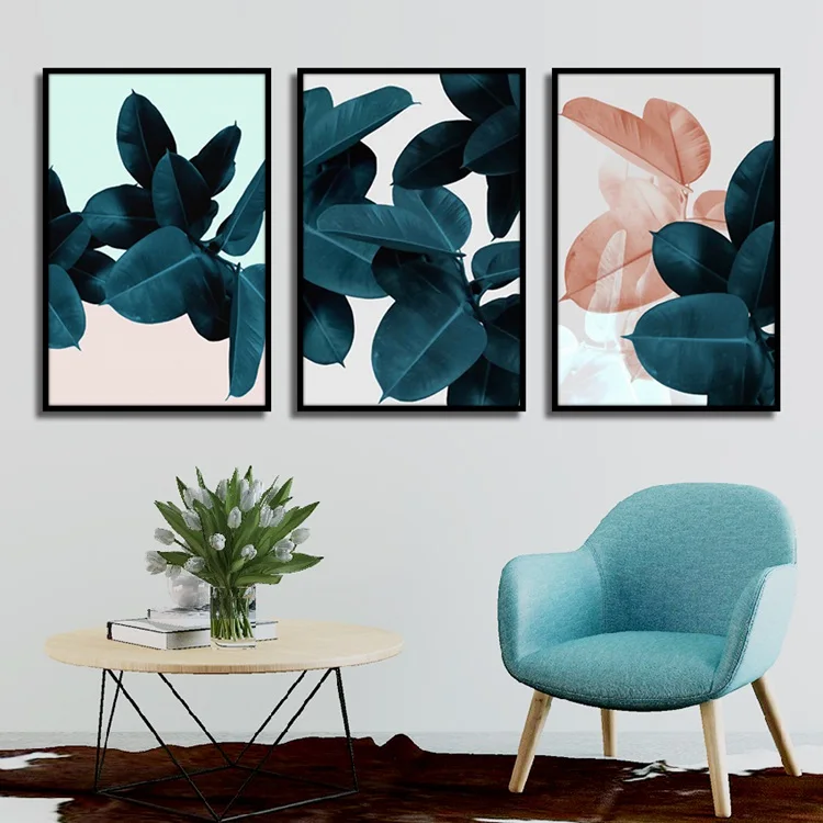 

Nordic Style Dark Green Pink Leaves Canvas Painting Wall Art Print Picture Poster For Living Room Bedroom Home Decor