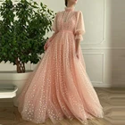 Booma, розовое пышное свадебное платье, 2021, короткие рукава, высокая вырез, свадебные платья, ТРАПЕЦИЕВИДНОЕ Тюлевое свадебное платье, размера плюс
