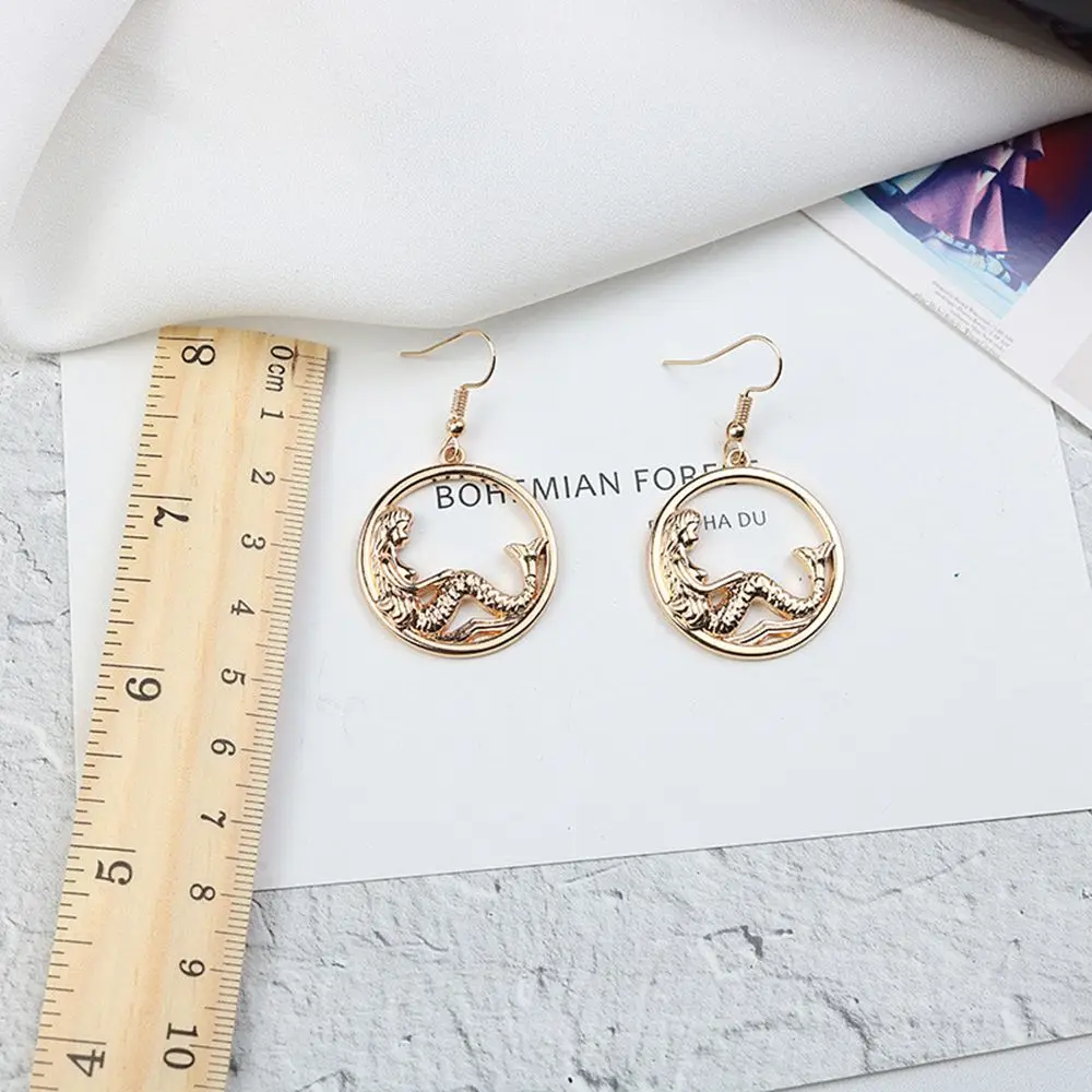 Trendy Mermaid Tail Dangle Earrings Women Vintage Golden Harajuku Circle Tassel Eardrop Drop Hook Earring Statement Jewelry | Украшения и
