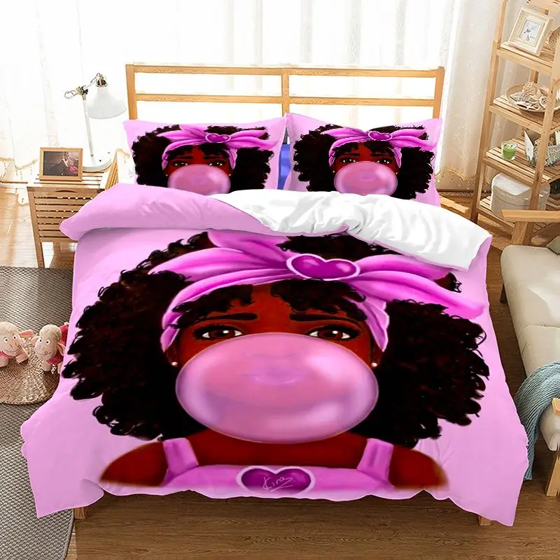 

African Cute Girl 3D Printed Bedding Set Duvet Covers Pillowcases Comforter Bedding Set Bedclothes Bed Linen(NO Sheet)