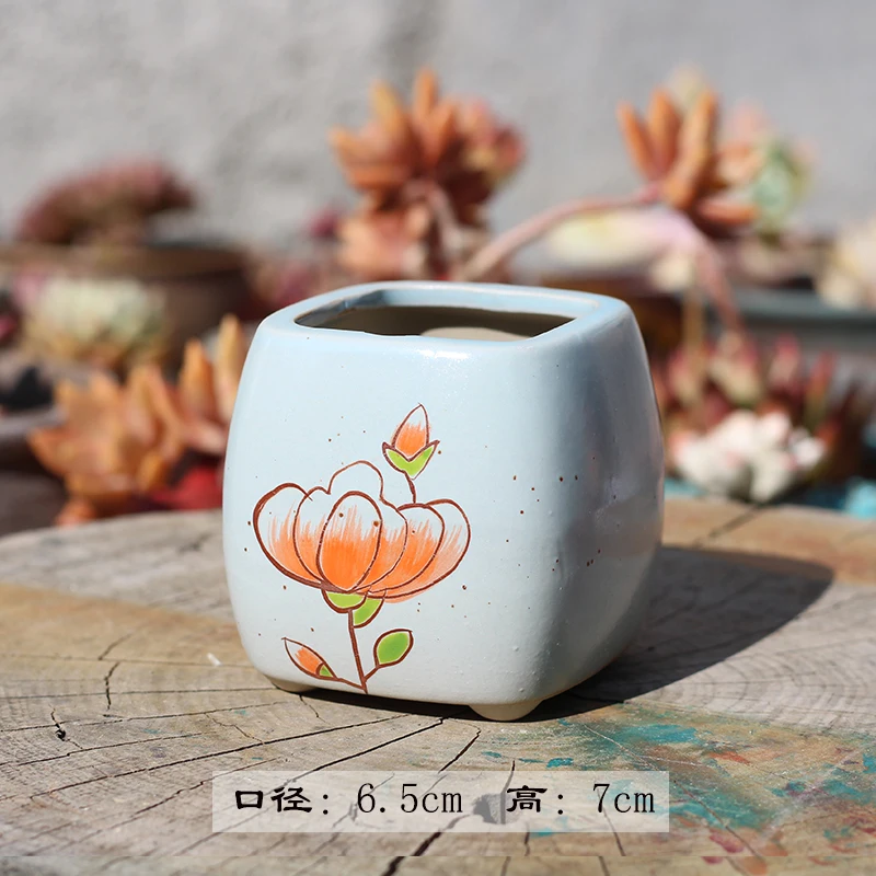 Простой разноцветный цветочный горшок с ручной росписью зеленая посадка