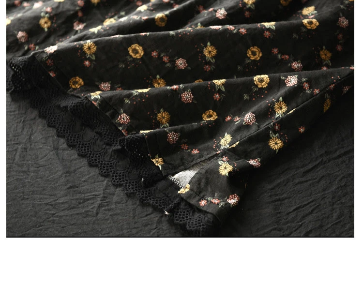 

NINI WONDERLAND 2020 Spring Print Cotton Linen Skirt Women Lace Mori Girl Style A-line Skirts Summer Print Flower Vintage Skirt