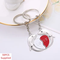 50pcs dolphin stitching love keychain charms romantic key ring souvenir fashion accessories couple gift supplied
