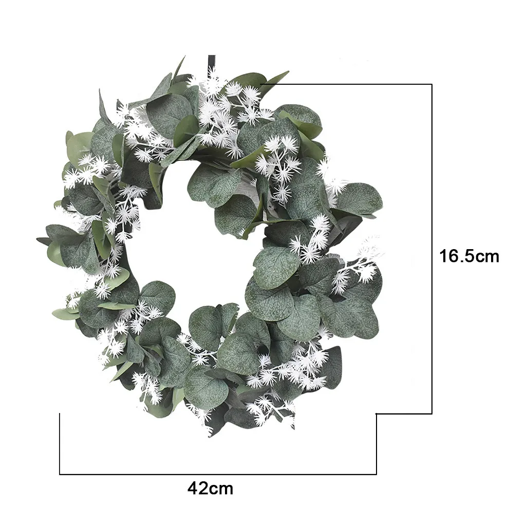 

Simulation Garland White Flower Wreath Field Pendant Door Knocker Round Leaf Decoration Wreaths Door Hanging Accessories