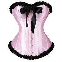 women sexy top pink green red corsage corset bustier with lace up trim satin corsets overbust costumes ladies shaper