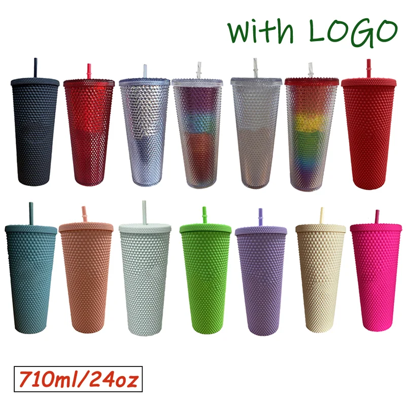 

710ml Diamond Radiant Goddess Cup 1PC Summer Cold Water Cup Tumbler With Straw Double Layer Plastic Durian Coffee Mug With LOGO