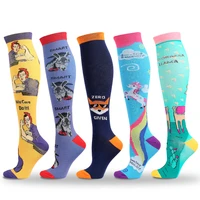 compression socks novelties hit sales cartoon sports above knee nylon running anime long fashion fancy funny socks