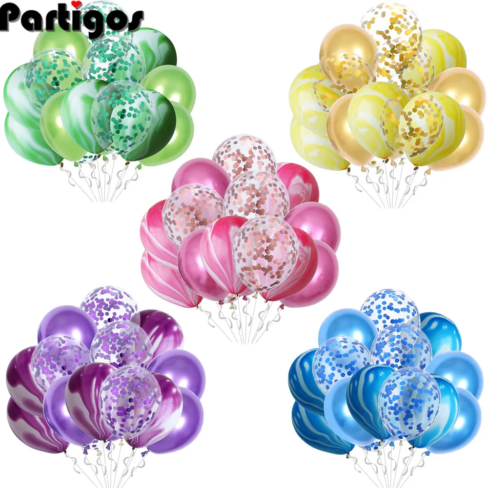 15 шт. 10 дюймовые металлические латексные шары с конфетти|Воздушные и аксессуары| |