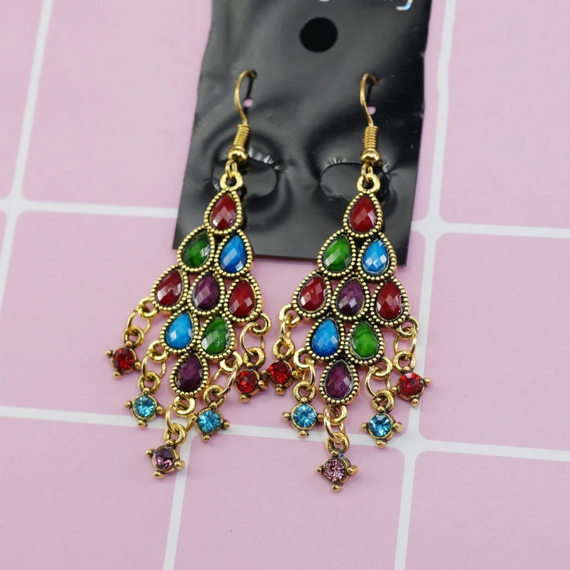 Национальный Стиль серьги для женщин сплав инкрустированные с искусственными