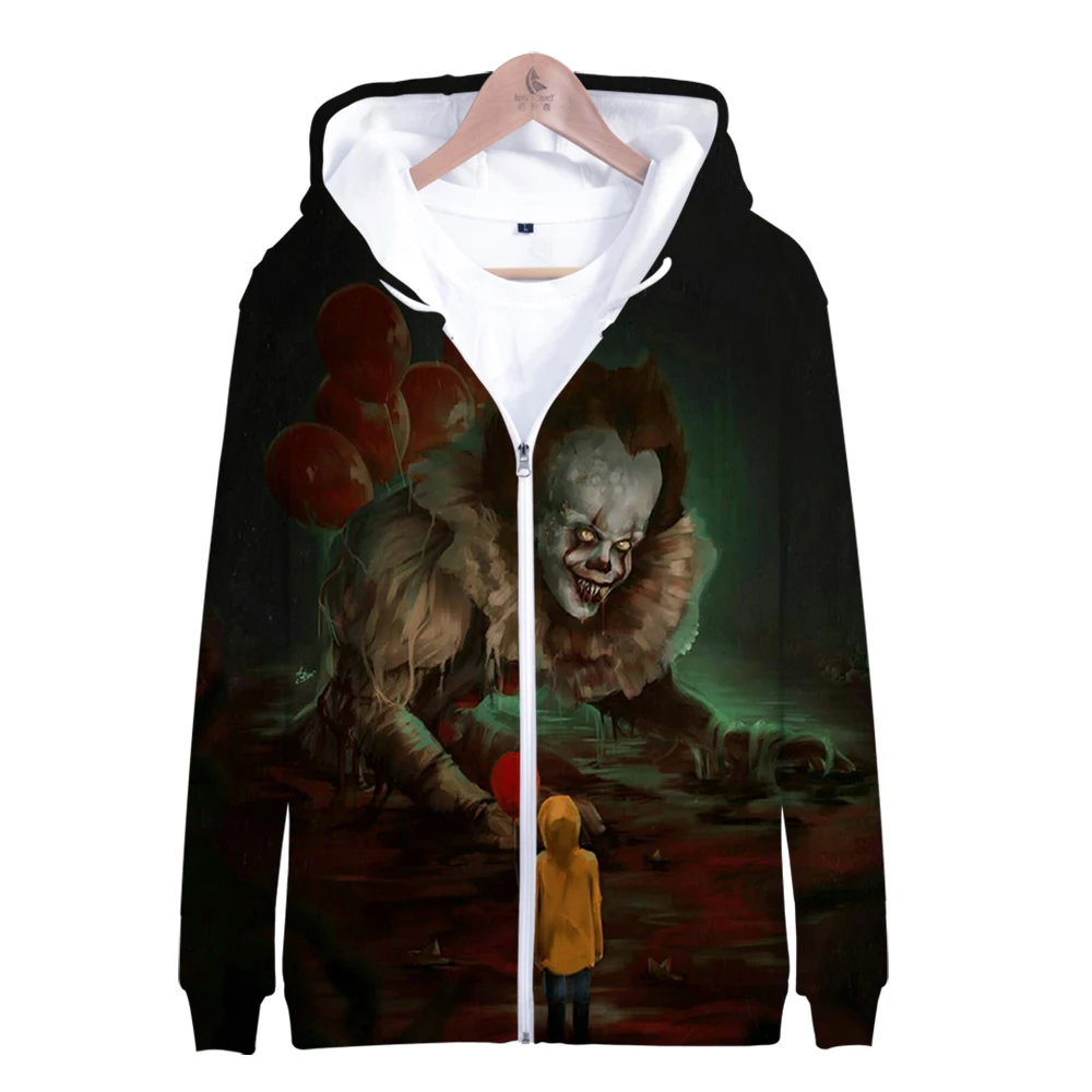 

Horror Funny Hoody 3D Print The Pennywise IT Clown Stephen King's It Zipper Hoodie Men/Women Halloween Party Cosplay Sweatshirt