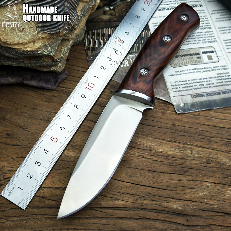 

LCM66 hunting straight knife tactical knifeFixed Knives,steel head+solid wood handle Survival Knife,Camping Rescue Knife tools