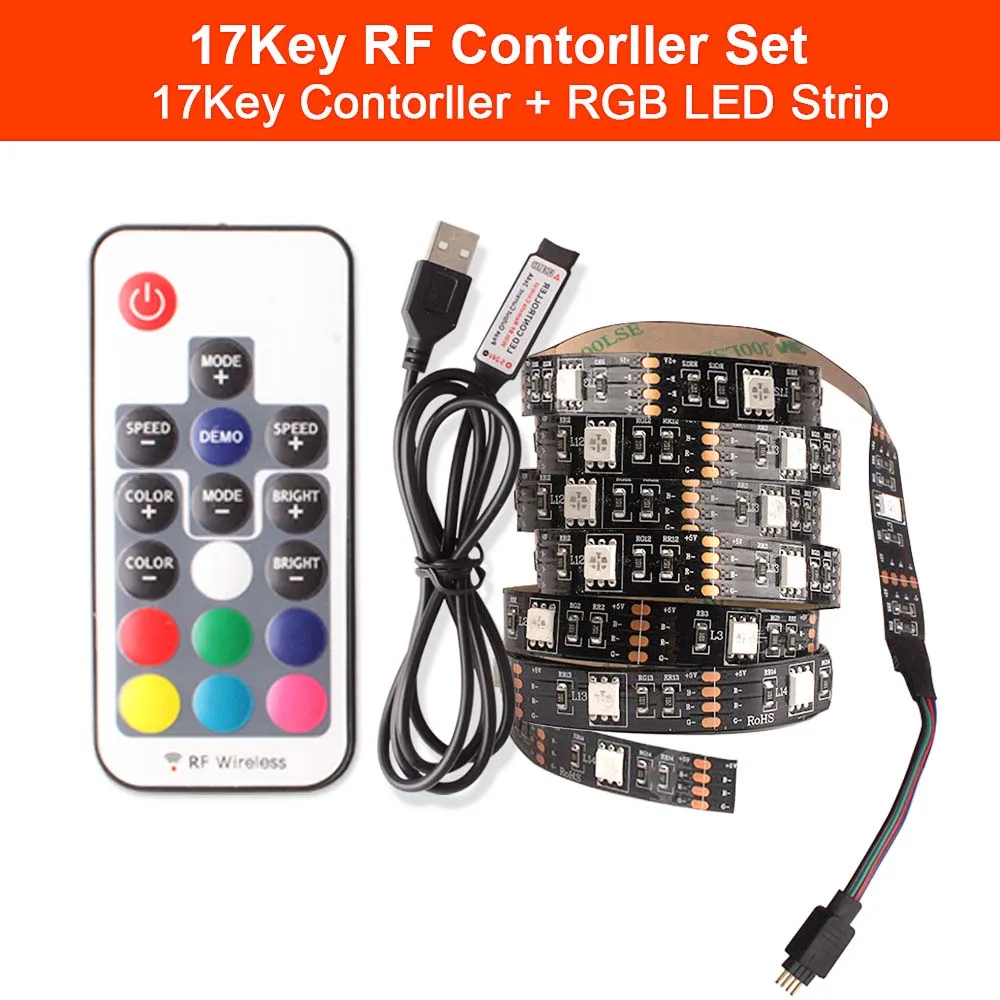 17key USB Strip USB Мощность Светодиодные ленты под светодиодное освещение шкафа светильник Кухня шкаф Подсветка ТВ 1m 2m 3M USB кабель RGB ленты дистанционного шкаф ночник 5В - Цвет: 17key USB Strip