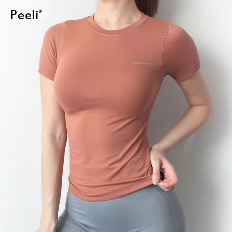 Peeli, Женский Топ для йоги, бесшовные спортивные футболки, одежда для фитнеса, короткий рукав, футболка для йоги, для спортзала, топ для бега, одежда для активного отдыха, спортивный топ, Femme