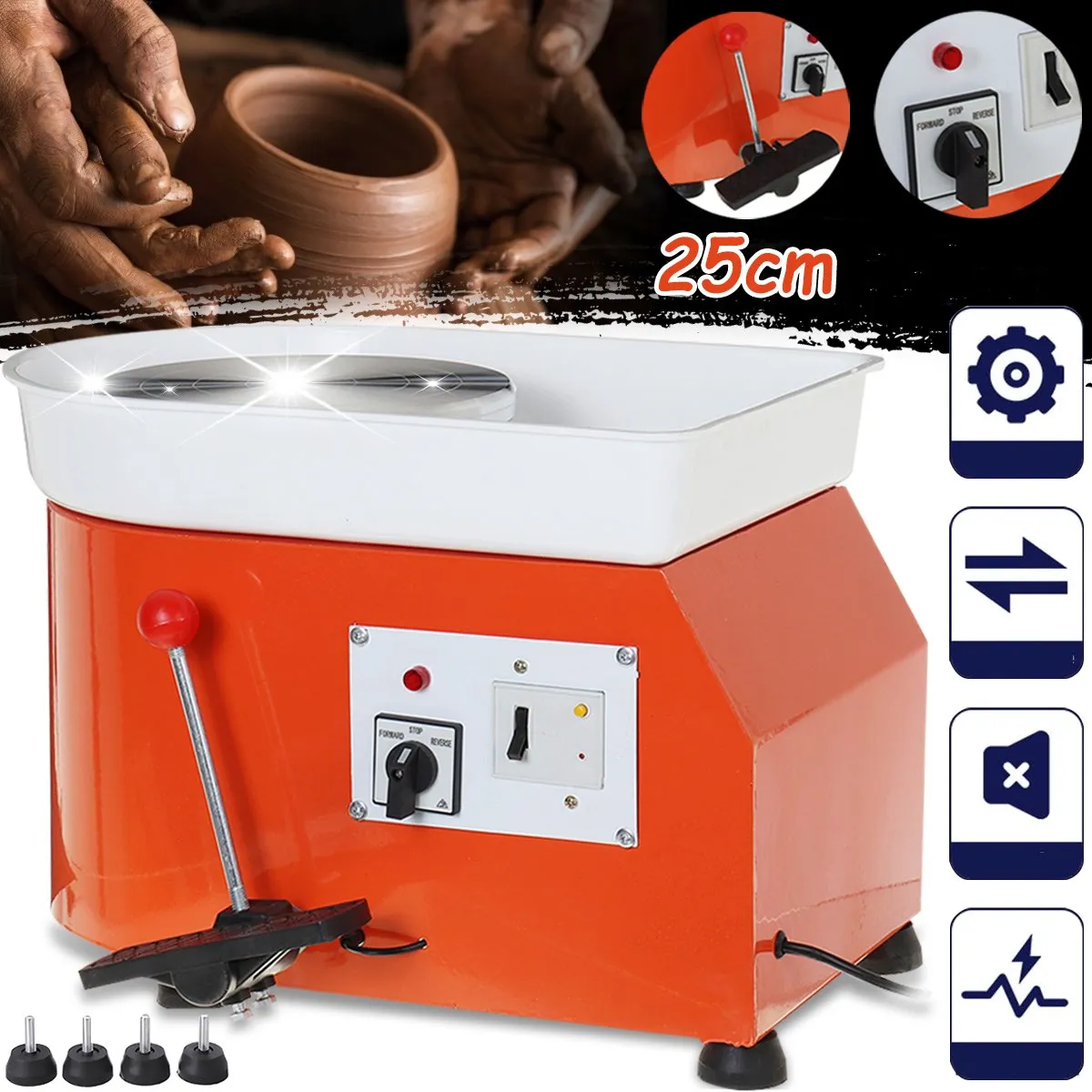 Meigar-rueda el&eacute;ctrica para cer&aacute;mica, m&aacute;quina de torneado de 220V, 600W, AU, bricolaje, MIni Kit de herramientas para cer&aacute;mica, 25CM de di&aacute;metro, enchufe de la UE-0