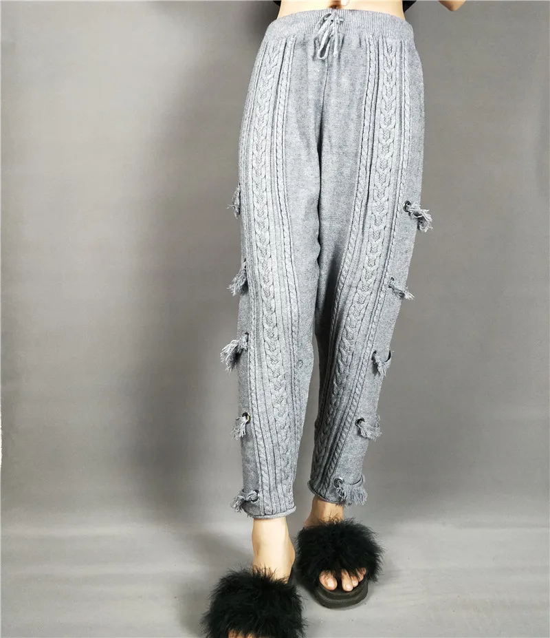 

Women Casual Harem Pants Winter Thicken Drawstring Women Knitted Pants Autumn Winter Twisted Sweater Trousers