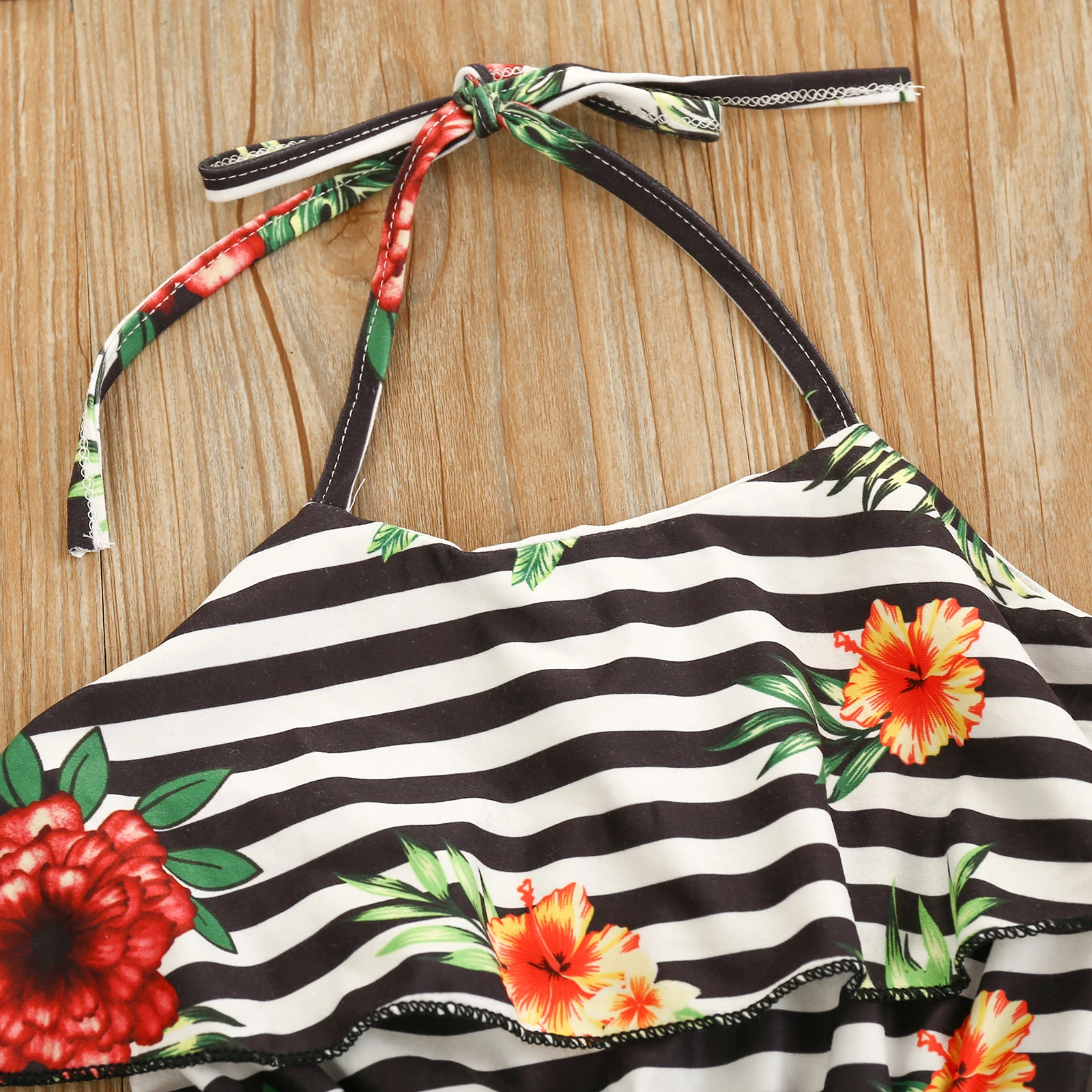 

Kids Girls Halter Striped Floral Print Jumpsuit Stylish Jumpsuit for Children Girls