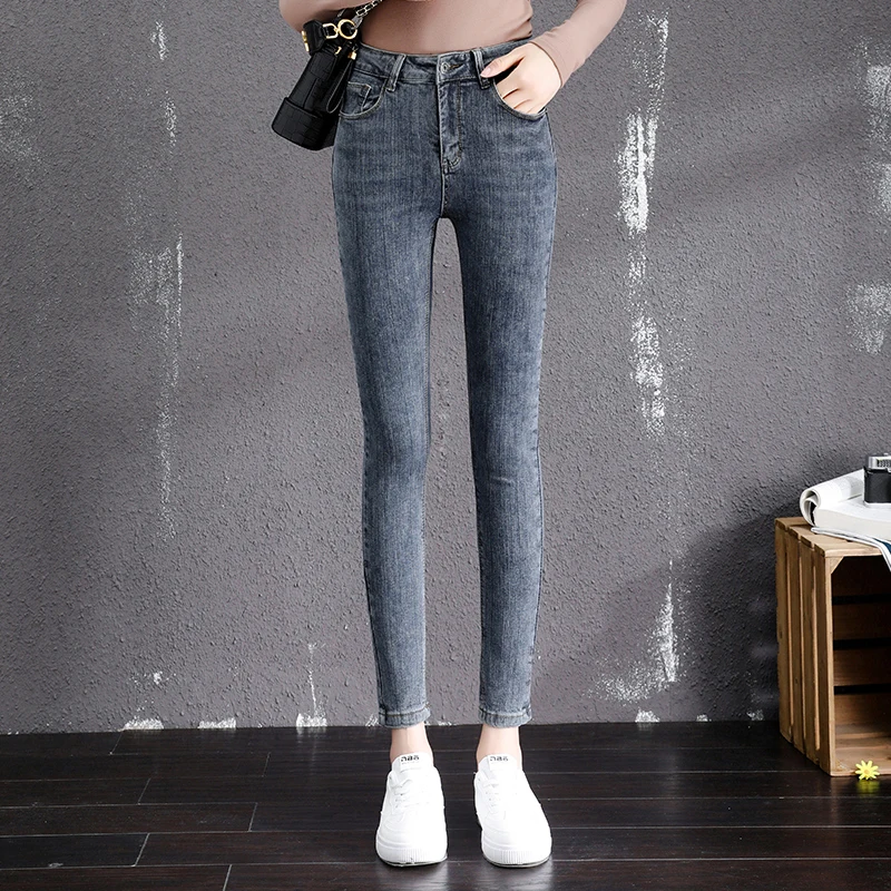 Winter Fleece Warm Thick Plus Velvet Skinny Mom Jeans For Women High waist Slim fit Female Stretch Denim Pencil Pants