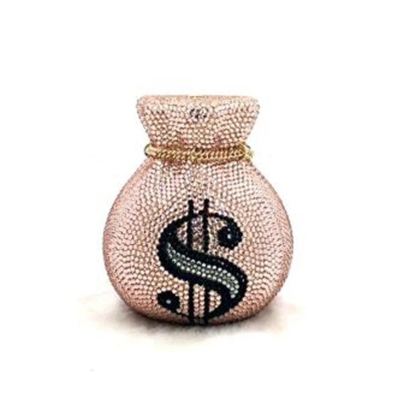 

2021 Xianjian Sack of Cash Dollar Sign Money Crystal Bridal Clutch Purse Handbag Party For Women