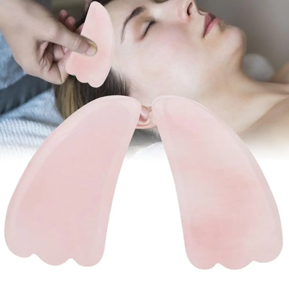 

2 Pcs Pink Natural Jade Stone Body Neck Scraping Board Horns Finger Type Design Relief Pain Relaxation Pressure Therapy Massager