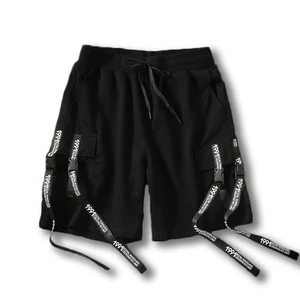 Шорты мужские с эластичной резинкой на талии, летние шаровары в стиле хип-хоп, с карманами, уличная одежда в стиле Харадзюку, черные, ABZ211, 2022
